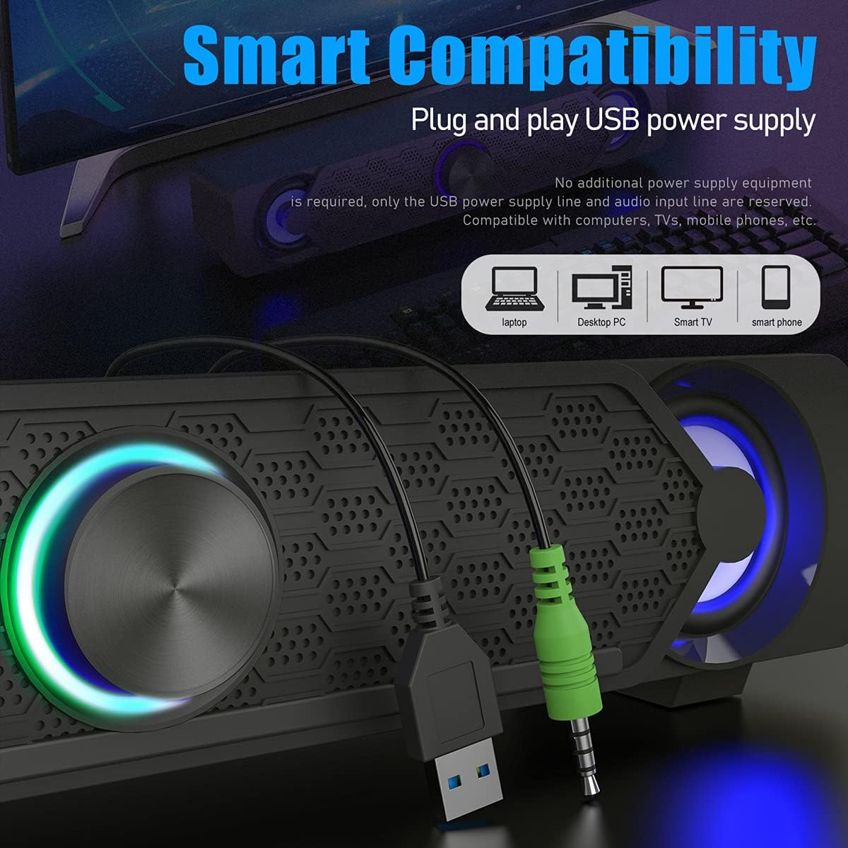 PC Speakers, RGB Computer Speaker, USB Soundbars, Desktop Gaming Speaker with Cool LED Lights, Multimedia Speakers Perfect for PC Computer Monitor, Laptop - Amazing Gadgets Outlet