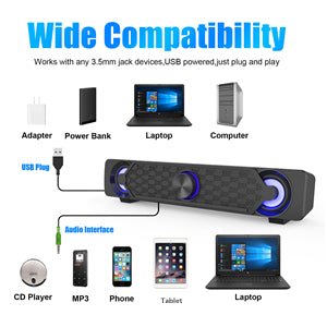 PC Speakers, RGB Computer Speaker, USB Soundbars, Desktop Gaming Speaker with Cool LED Lights, Multimedia Speakers Perfect for PC Computer Monitor, Laptop - Amazing Gadgets Outlet