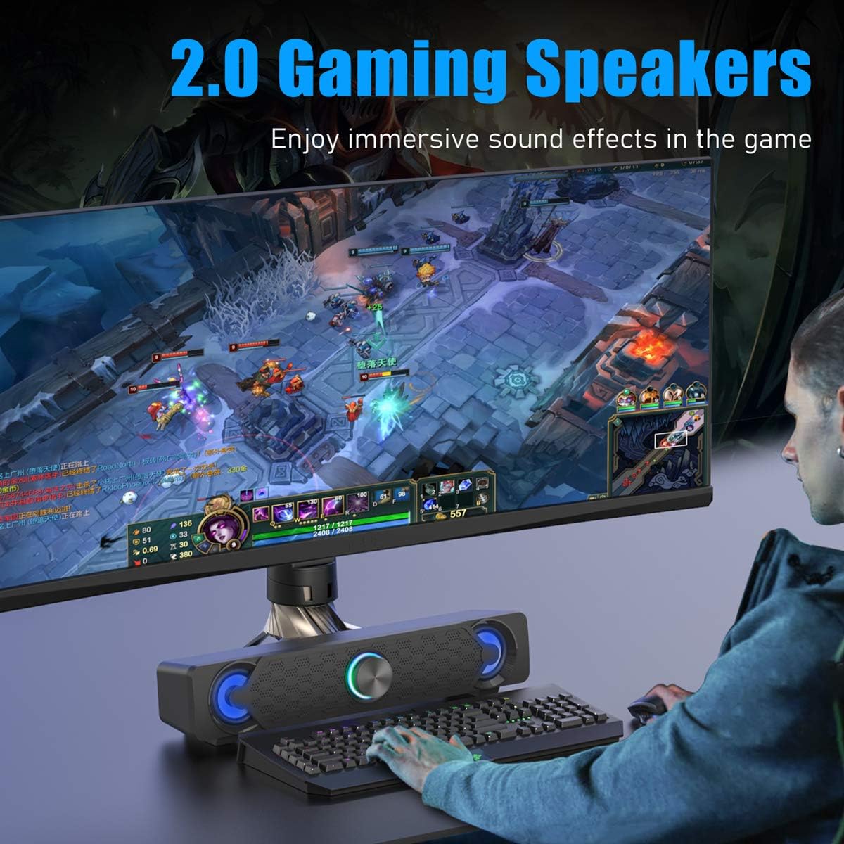 PC Speakers, RGB Computer Speaker, USB Soundbars, Desktop Gaming Speaker with Cool LED Lights, Multimedia Speakers Perfect for PC Computer Monitor, Laptop - Amazing Gadgets Outlet