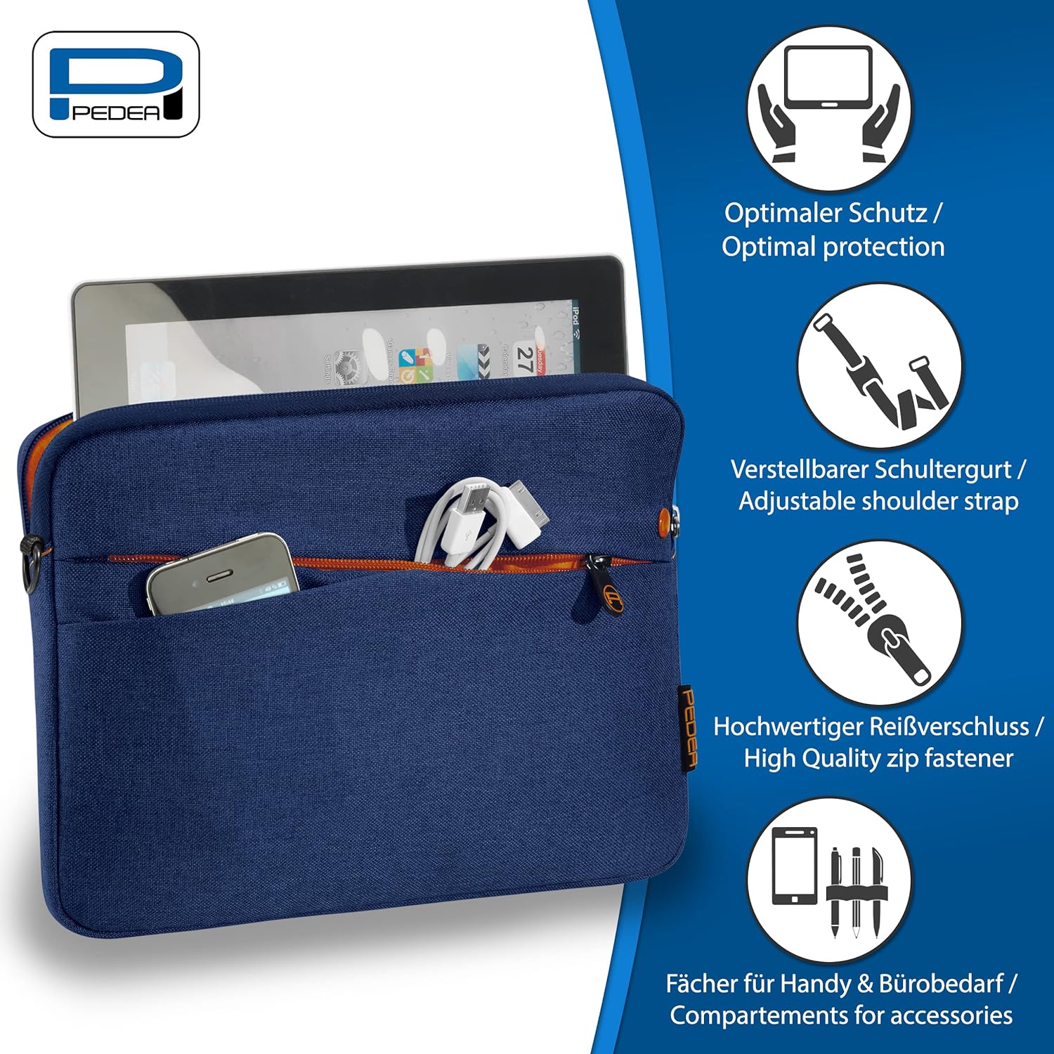 PEDEA Tablet PC Case "Fashion" for 12.9 inch tablets (32.8 cm); protective case/cover with accessory pocket, blue - Amazing Gadgets Outlet