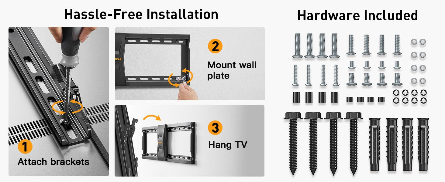 Perlegear TV Wall Bracket for Most 37–82 inch LCD LED 3D Plasma TVs up to 60kg, Slim Tilt TV Bracket for Flat or Curved TVs Max VESA 600x400mm, Large TV Wall Mount with Adjustable Pull Cords, PGLT5 - Amazing Gadgets Outlet