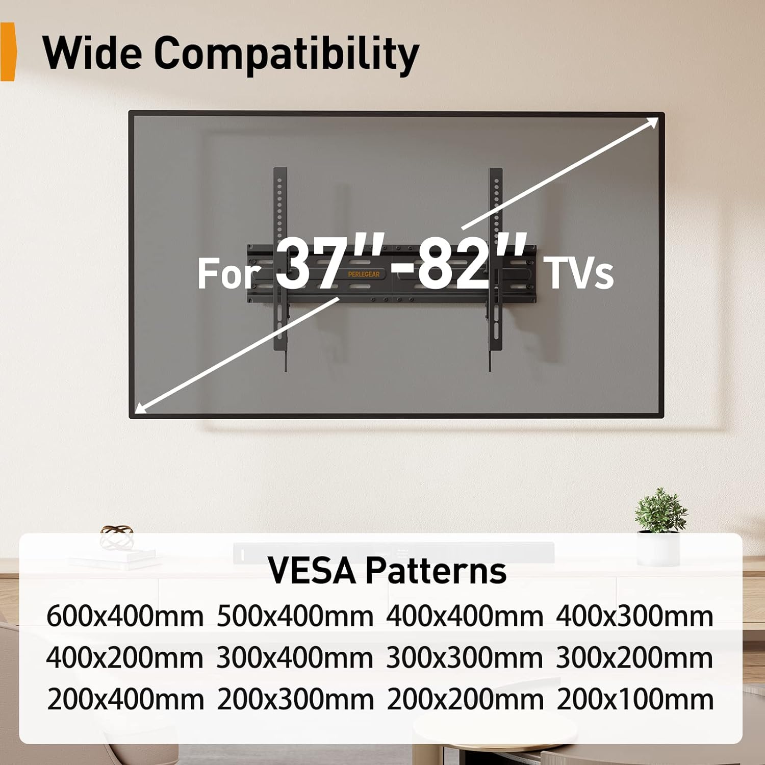 Perlegear TV Wall Bracket for Most 37–82 inch LCD LED OLED Flat Curved TVs up to 45kg, Low Profile Tilt TV Bracket, Ultra Slim Heavy - Duty TV Wall Mount with Max VESA 600x400mm, PGLT4 - Amazing Gadgets Outlet