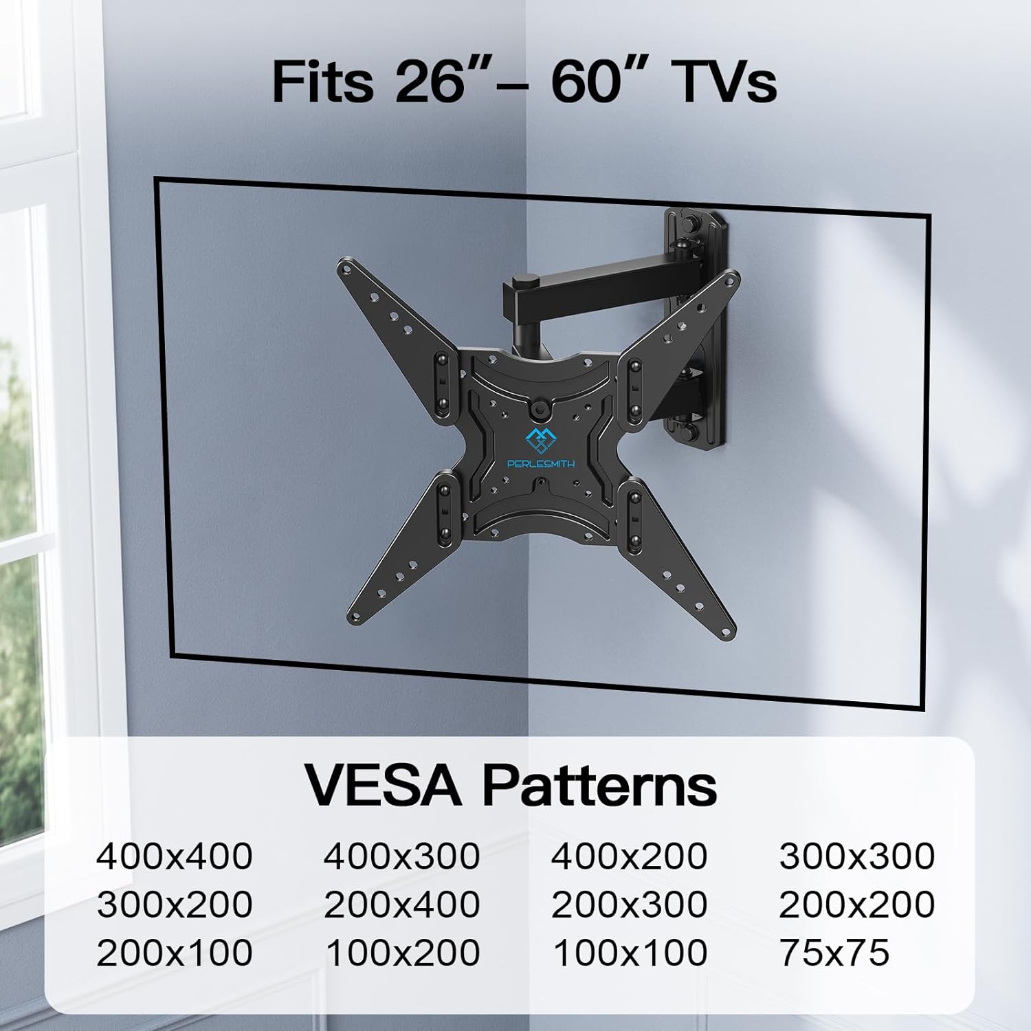 PERLESMITH TV Wall Bracket Swivel Tilt Extend, Universal TV Bracket Wall Mount for 26 - 60 Inch Flat/Curved TVs, Adjustable TV Bracket Holds up to 32KG Max.VESA 400x400mm - Amazing Gadgets Outlet