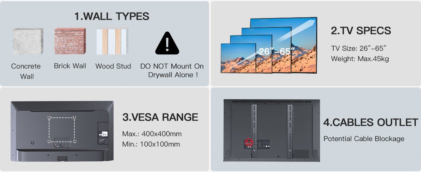 PERLESMITH TV Wall Bracket, Swivel Tilt TV Wall Mount for 26 - 65 Inch Flat & Curved TV up to 45kg, TV Bracket Max VESA 400x400mm - Amazing Gadgets Outlet