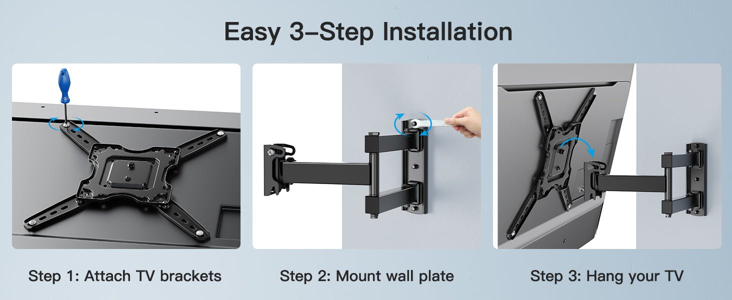 PERLESMITH TV Wall Mount, Swivels Tilts Extends Heavy Duty TV Wall Bracket for 26 - 60 inch Plasma & Curved TV up to 35kg Max VESA 400x400mm - Amazing Gadgets Outlet