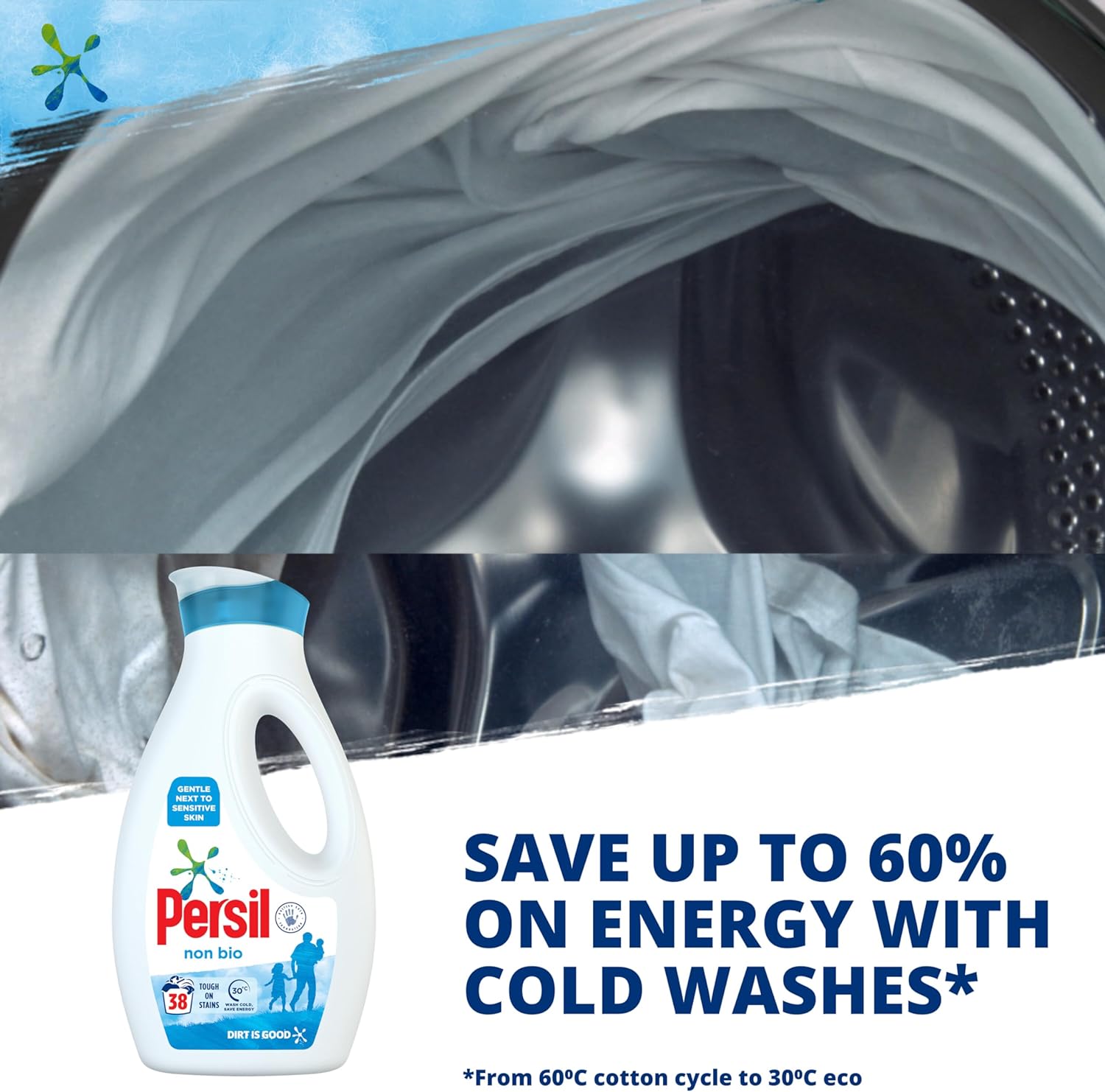 Persil Non Bio Laundry Washing Liquid Detergent 100% recyclable bottle tough on stains, gentle next to sensitive skin 38 wash 1.026 l - Amazing Gadgets Outlet