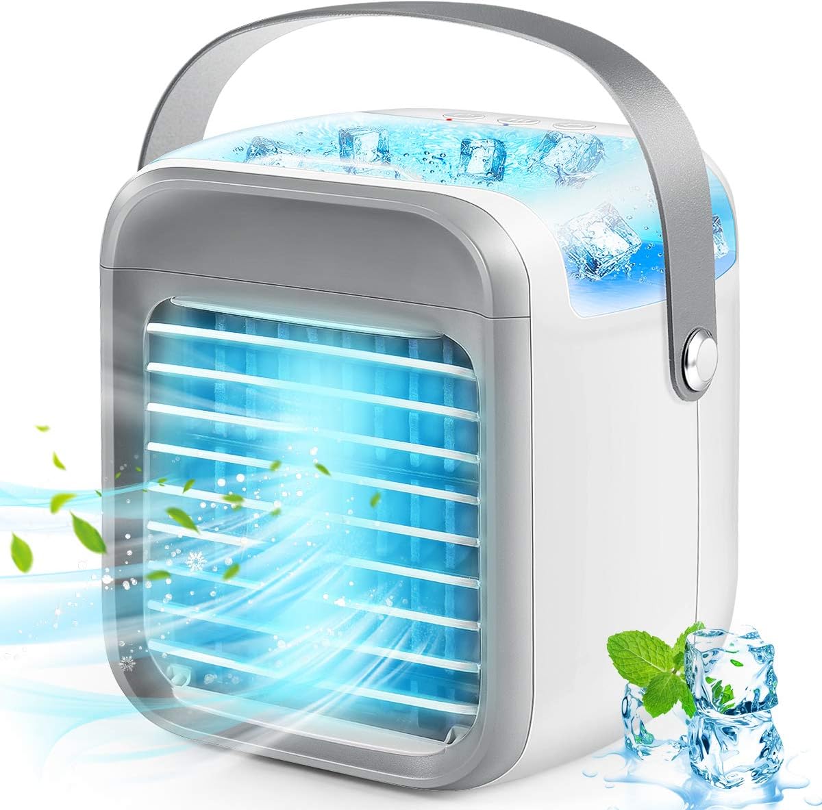 Personal Air Conditioner, Small Desk Fan, Portable Mini USB Cooler, 3 in 1 Evaporative Conditioner with 7 LED Light/Humidifier/Purifier/3 Speeds Desktop for Home, Office, Room - Amazing Gadgets Outlet