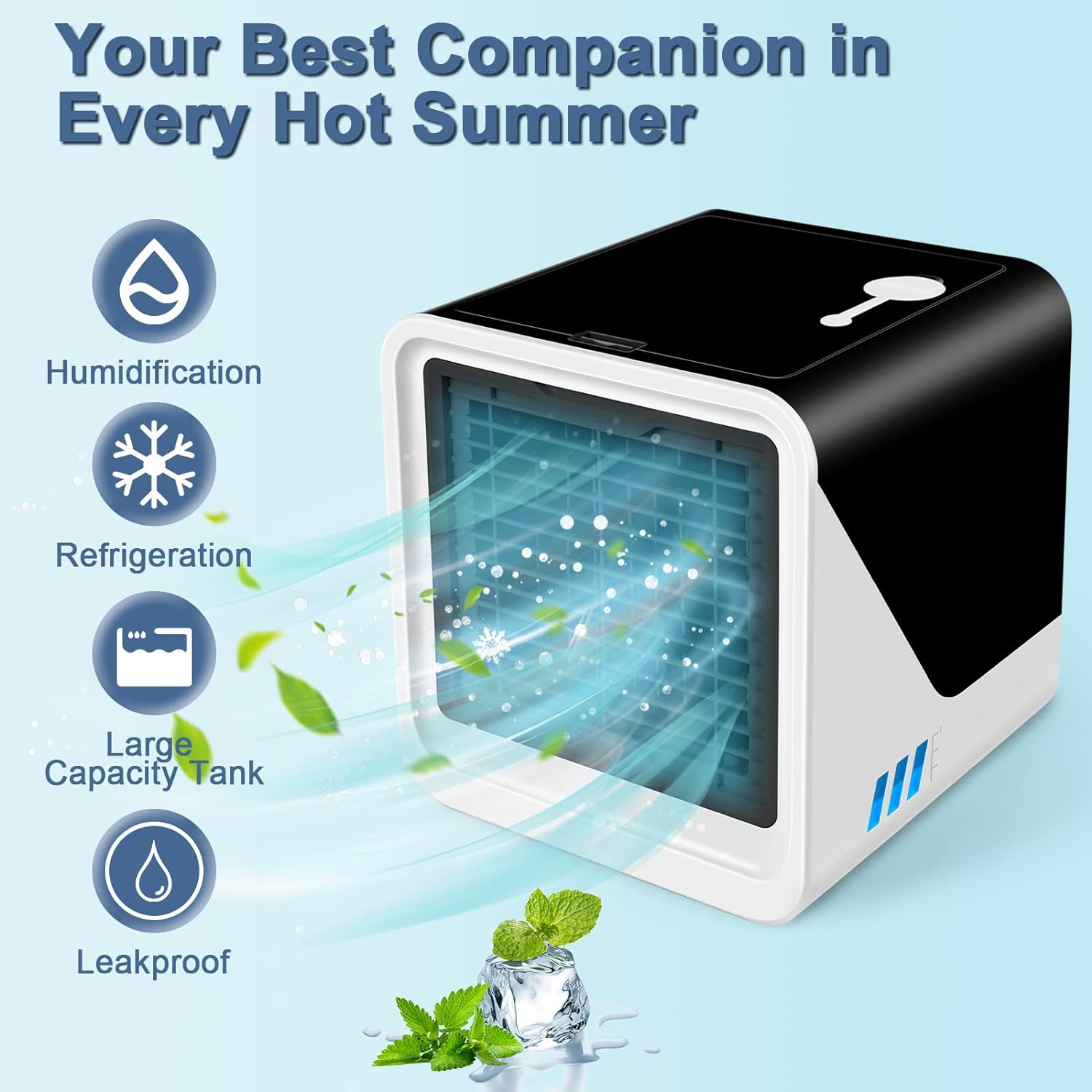 Personal Air Conditioner, Small Desk Fan, Portable Mini USB Cooler, 3 in 1 Evaporative Conditioner with 7 LED Light/Humidifier/Purifier/3 Speeds Desktop for Home, Office, Room - Amazing Gadgets Outlet