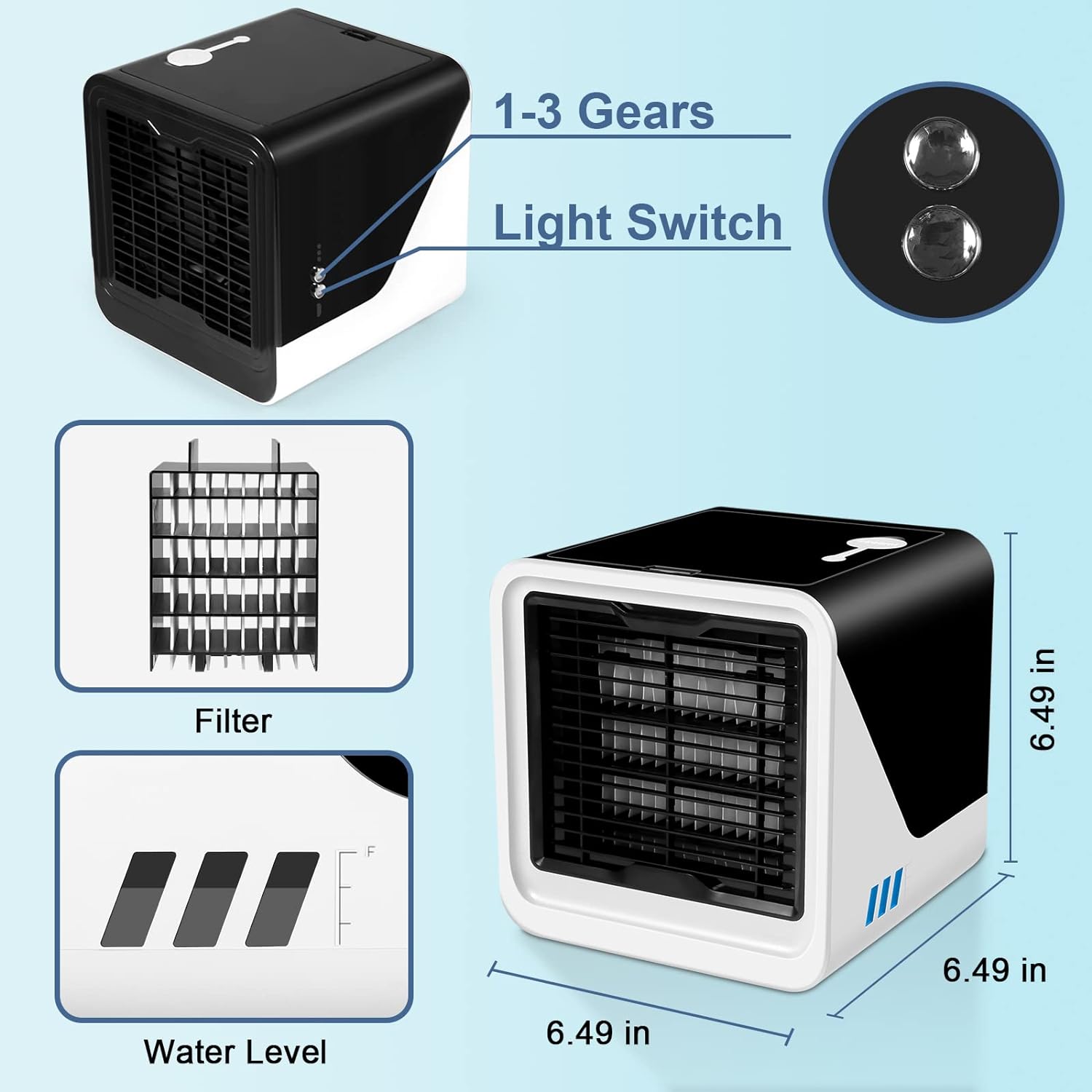 Personal Air Conditioner, Small Desk Fan, Portable Mini USB Cooler, 3 in 1 Evaporative Conditioner with 7 LED Light/Humidifier/Purifier/3 Speeds Desktop for Home, Office, Room - Amazing Gadgets Outlet