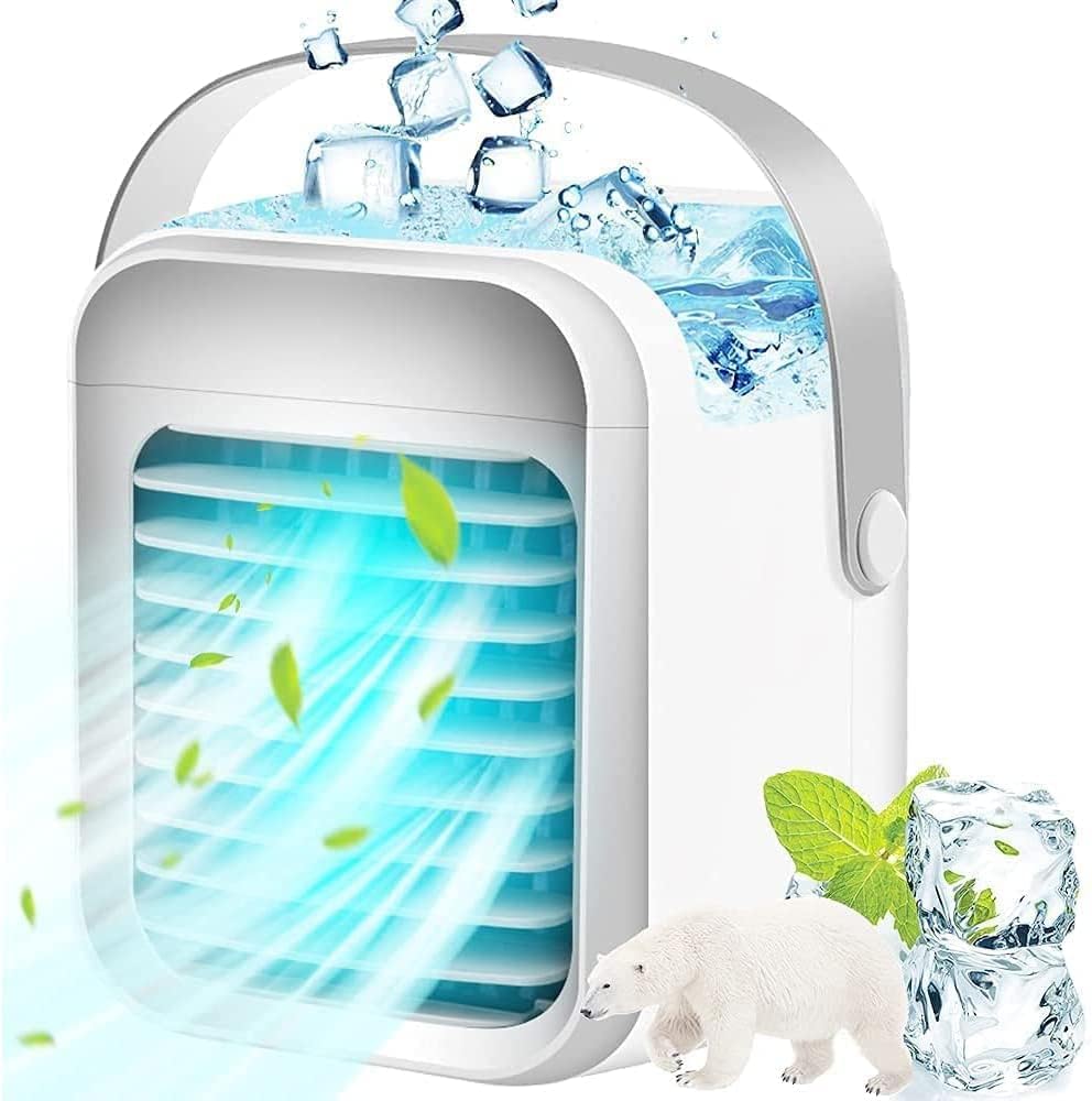 Personal Air Conditioner, Small Desk Fan, Portable Mini USB Cooler, 3 in 1 Evaporative Conditioner with 7 LED Light/Humidifier/Purifier/3 Speeds Desktop for Home, Office, Room - Amazing Gadgets Outlet