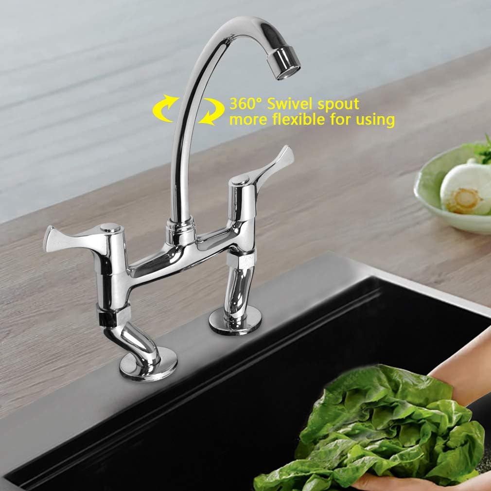 PHASAT Bridge Kitchen Taps 2 Hole,Adjustable Bridge Mixer Tap with Swivel Spout,Traditional Renaissance Style,Brass Body Chrome HN100   Import  Single ASIN  Import  Multiple ASIN ×Product customization General Description Gallery Rev - Amazing Gadgets Outlet