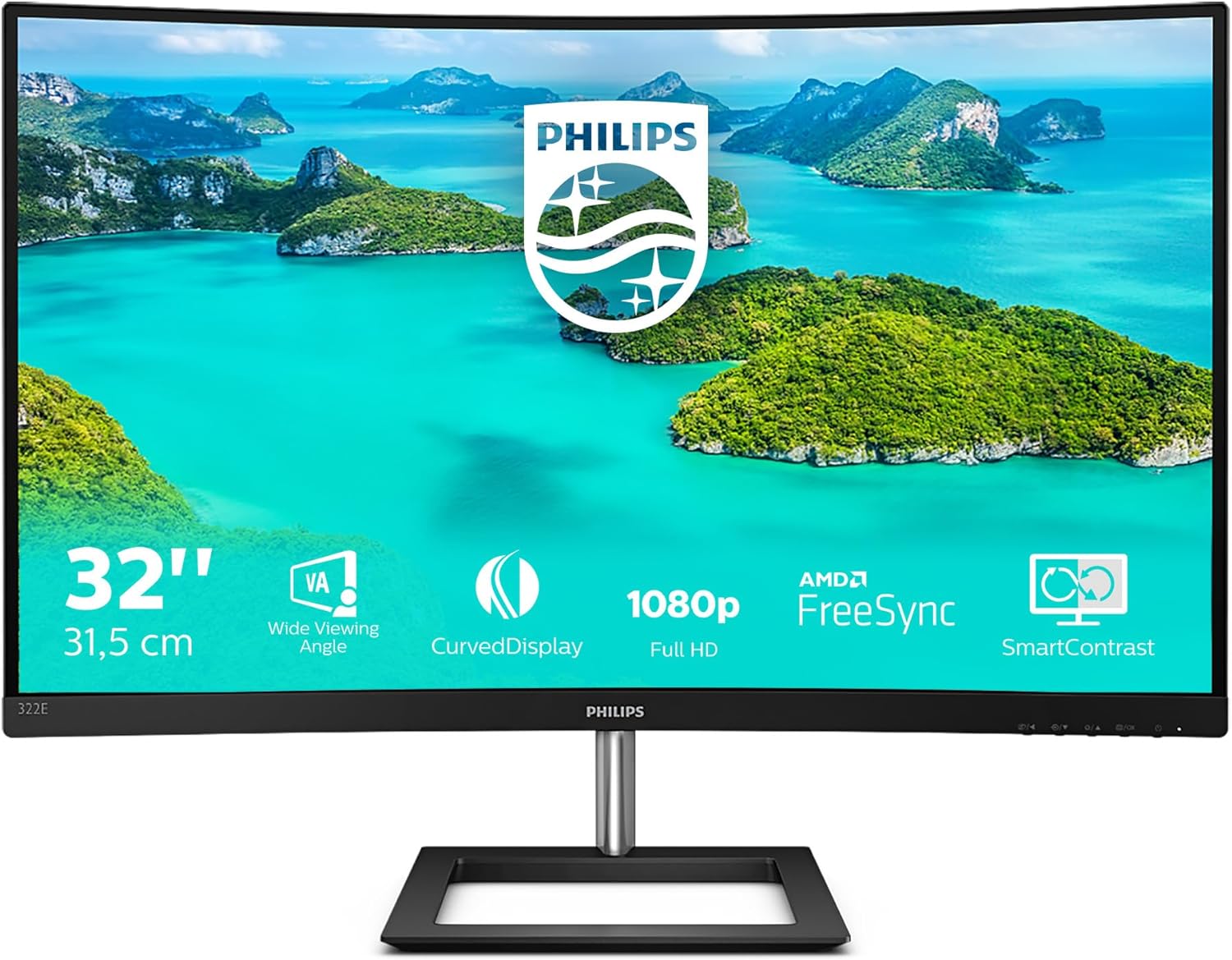 Philips 322E1C - 32 inch FHD Curved Monitor,75Hz, 4ms, VA, AMD FreeSync, Smart Image, Flicker free (1920 x 1080 , 250 cd/m² VGA/HDMI/DP/) - Amazing Gadgets Outlet