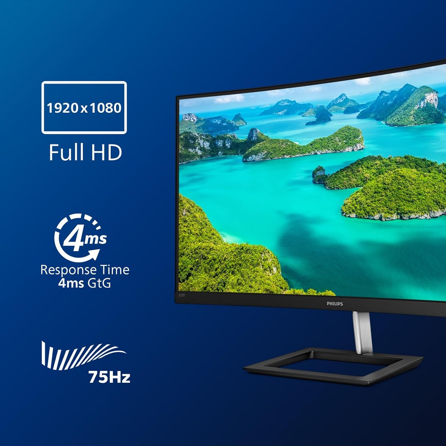 Philips 322E1C - 32 inch FHD Curved Monitor,75Hz, 4ms, VA, AMD FreeSync, Smart Image, Flicker free (1920 x 1080 , 250 cd/m² VGA/HDMI/DP/) - Amazing Gadgets Outlet