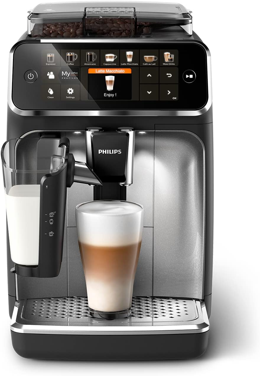 Philips 5400 Series Bean - to - Cup Espresso Machine - LatteGo Milk Frother, 12 Coffee Varieties, 4 User Profiles, Intuitive Display, Silver (EP5446/70) - Amazing Gadgets Outlet