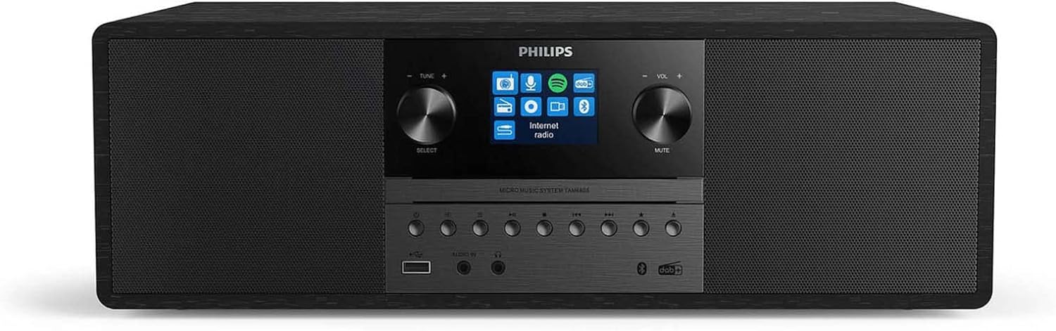 Philips Audio M6805/10 Micro Music System With Bluetooth (Hifi System, Internet Radio DAB+/FM, USB, Spotify Connect, CD, MP3 - CD, 50 W, All - In - One Micro System, Digital Sound Control), Black - Amazing Gadgets Outlet