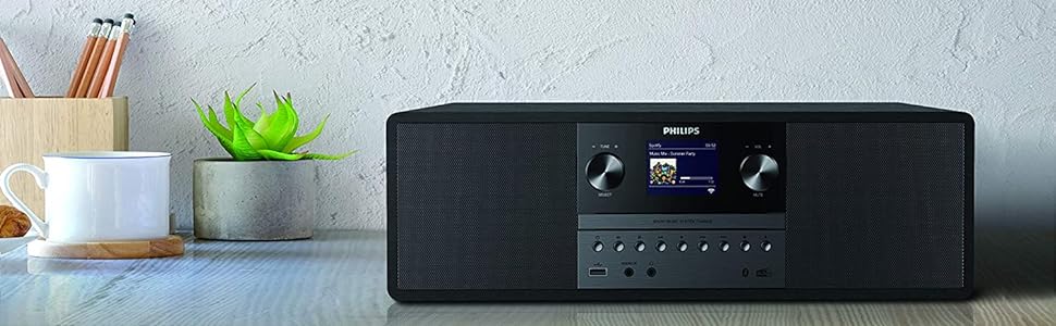 Philips Audio M6805/10 Micro Music System With Bluetooth (Hifi System, Internet Radio DAB+/FM, USB, Spotify Connect, CD, MP3 - CD, 50 W, All - In - One Micro System, Digital Sound Control), Black - Amazing Gadgets Outlet