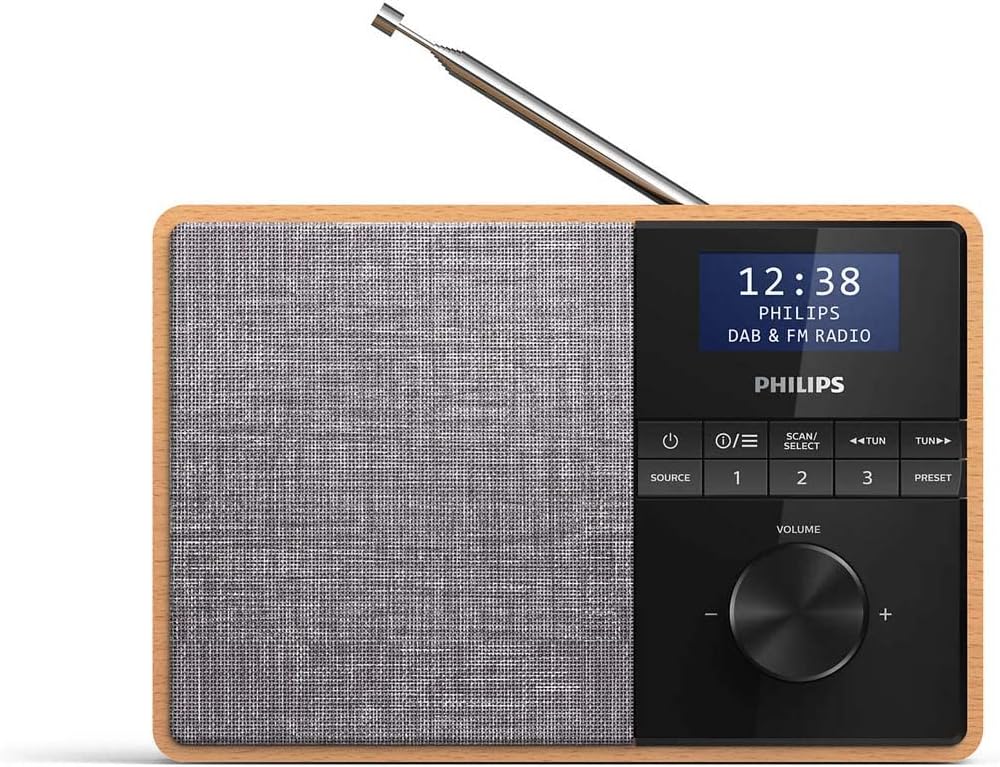 PHILIPS Audio R5505/10 Bluetooth Radio (Wooden Housing, DAB+/FM Radio, 3 - Inch Driver, Kitchen Timer, Mains or Battery Operated), Brown/Grey, 20.7 L x 10.6 W x 14.1 H - Amazing Gadgets Outlet