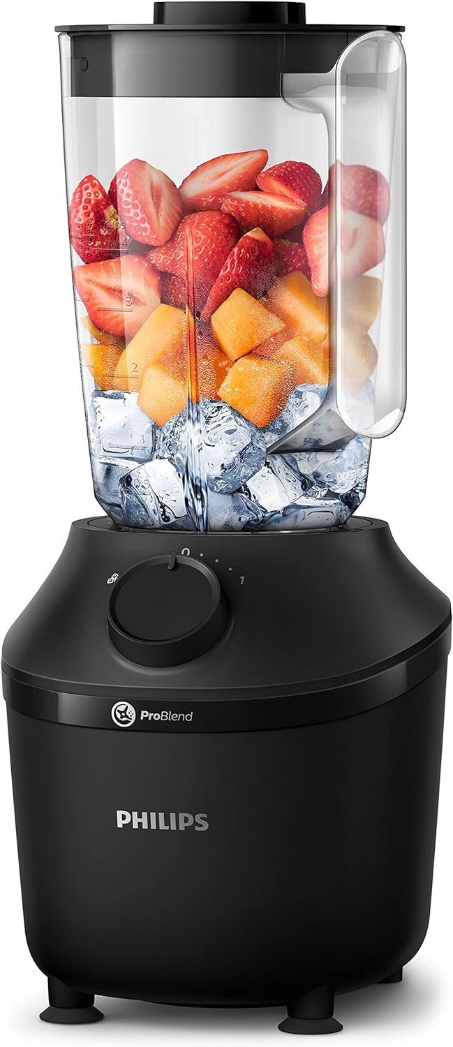 Philips blender 3000 series, pro blend system, 2l maximum capacity, 1.25l effective capacity, 600 w, 2 speed settings and pulse, glass jar, black, HR2291/01 - Amazing Gadgets Outlet