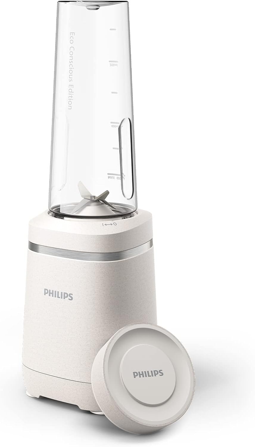 PHILIPS Eco Conscious Edition 5000 Series Blender, 0.6L, Bio - based Plastics, ProBlend Technology, HomeID Recipes App, Detachable Blade, Tritan Tumbler, Easy to Use, Silk White Matte (HR2500/00) - Amazing Gadgets Outlet