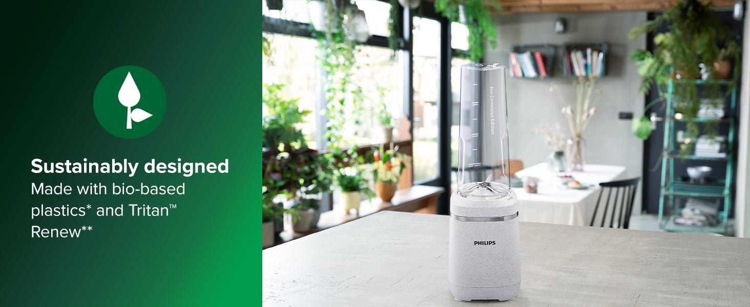 PHILIPS Eco Conscious Edition 5000 Series Blender, 0.6L, Bio - based Plastics, ProBlend Technology, HomeID Recipes App, Detachable Blade, Tritan Tumbler, Easy to Use, Silk White Matte (HR2500/00) - Amazing Gadgets Outlet