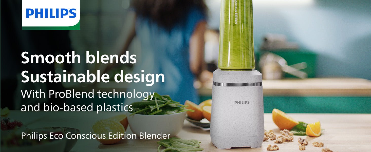 PHILIPS Eco Conscious Edition 5000 Series Blender, 0.6L, Bio - based Plastics, ProBlend Technology, HomeID Recipes App, Detachable Blade, Tritan Tumbler, Easy to Use, Silk White Matte (HR2500/00) - Amazing Gadgets Outlet