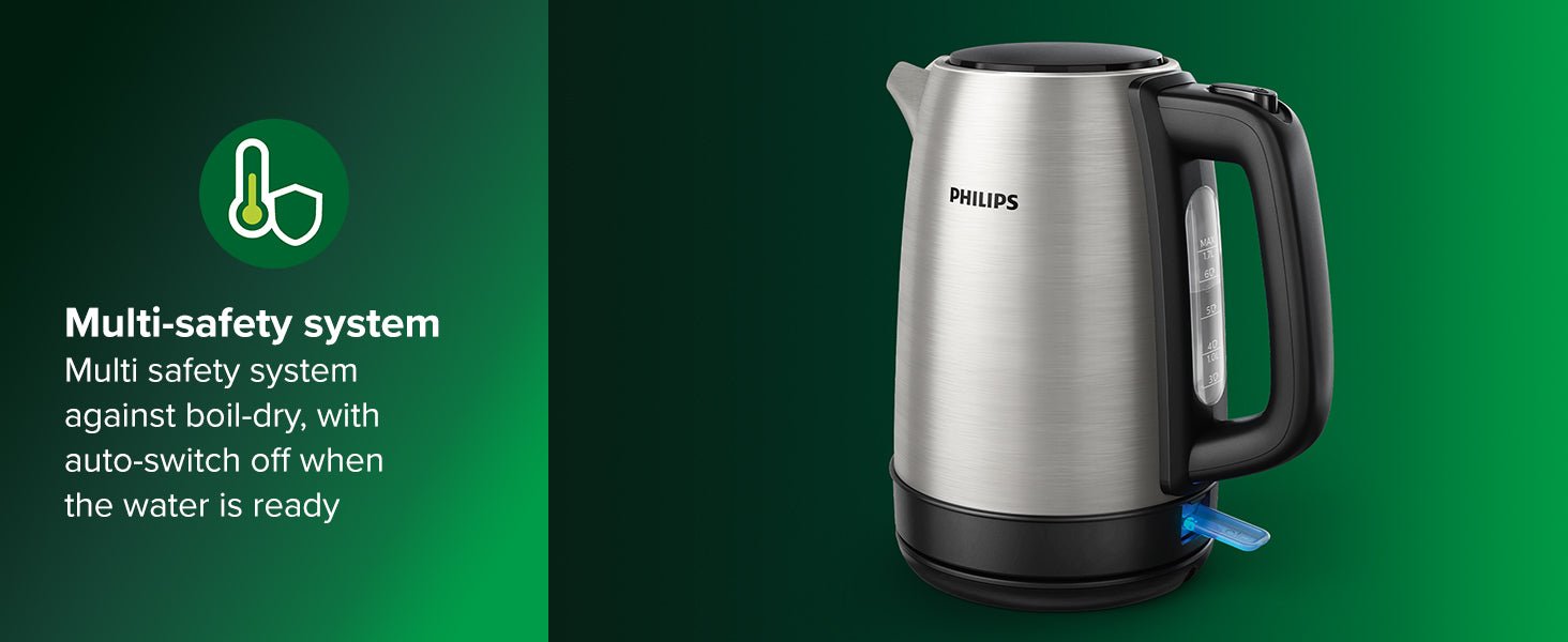 Philips Electric Kettle - 1.7L Capacity with Spring Lid and Indicator Light, Stainless Steel, Pirouette Base (HD9350/92), Silver - Amazing Gadgets Outlet