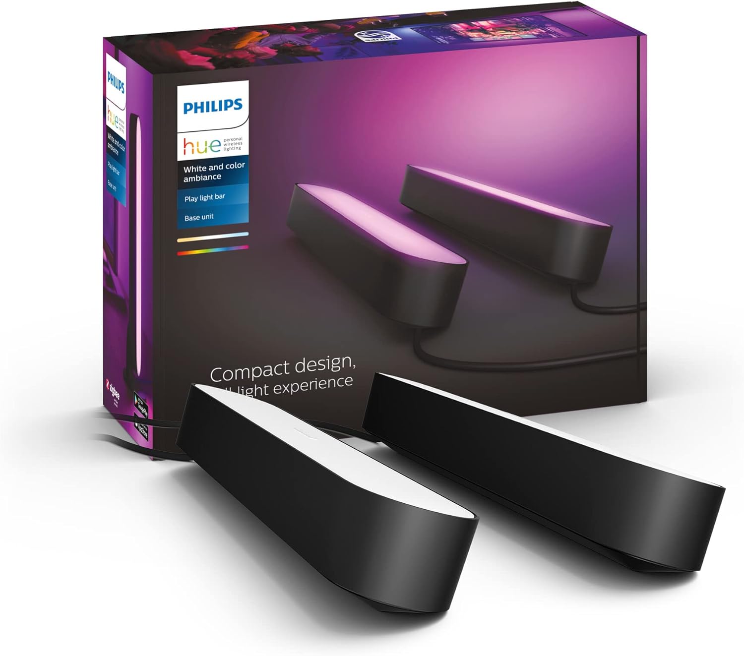 Philips Hue Play White and Colour Ambiance Smart Light Bar Double Pack Base Unit, Entertainment Lighting for TV and Gaming (Works with Alexa, Google Assistant and Apple HomeKit), Black - Amazing Gadgets Outlet