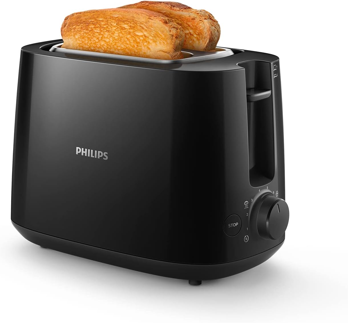 Philips Toaster - 2 Slots, 8 Settings, Bun Rack, Defrost, High Lift, Auto Shut - off, Black (HD2581/91) - Amazing Gadgets Outlet