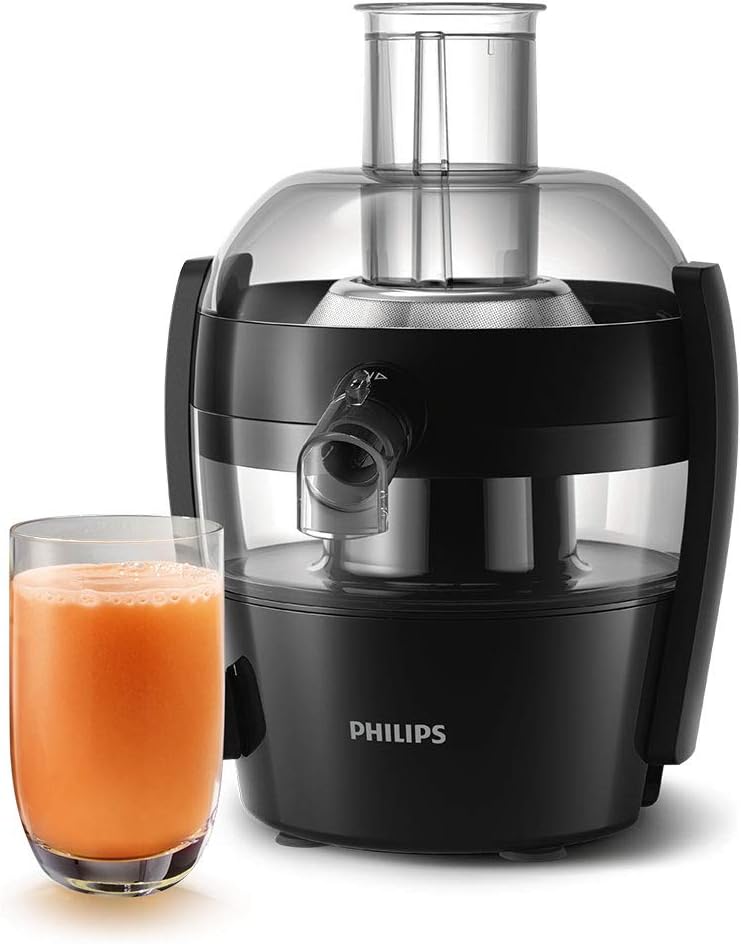 Philips Viva Collection Compact Juicer, 1.5 Litre, 500 Watt, Quick Clean Technology, Drip Stop, Dishwasher Safe Parts, See - through Pulp Container, Direct Serve, Black (HR1832/01) - Amazing Gadgets Outlet