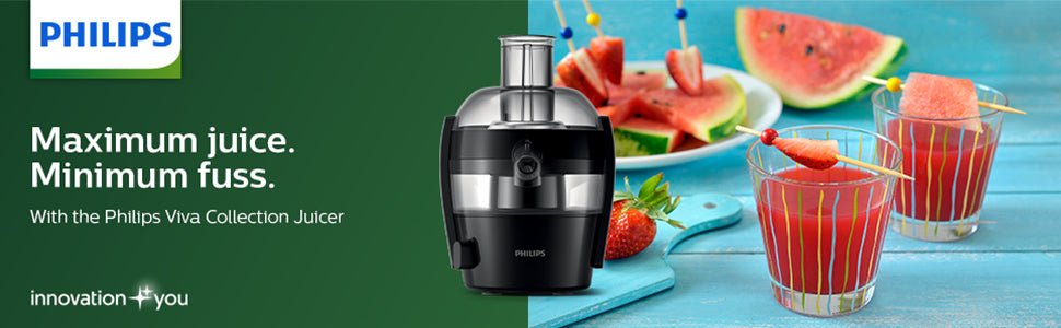 Philips Viva Collection Compact Juicer, 1.5 Litre, 500 Watt, Quick Clean Technology, Drip Stop, Dishwasher Safe Parts, See - through Pulp Container, Direct Serve, Black (HR1832/01) - Amazing Gadgets Outlet