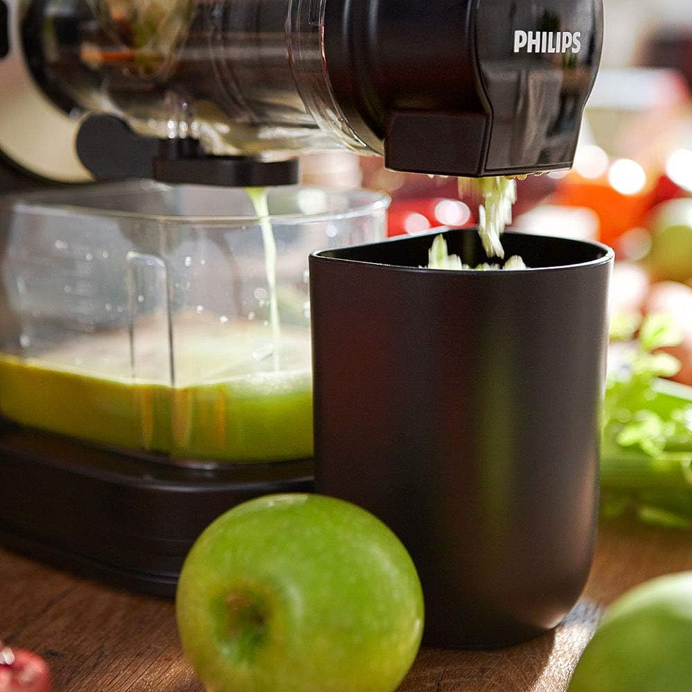 Philips Viva Collection Masticating Juicer, 150W, 1L, XL Tube, Quick Clean Technology, HomeID App, Dishwasher - safe Parts, Drip Stop, Easy Assembly, Compact Storage, Black (HR1889/71) - Amazing Gadgets Outlet