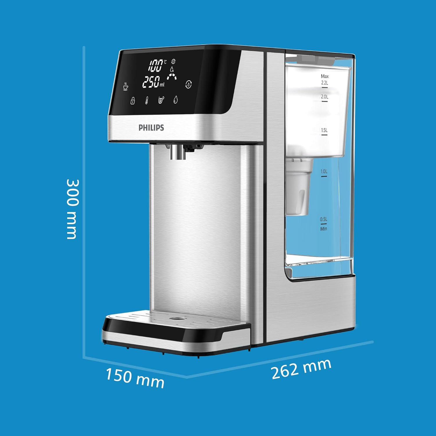 Philips Water Station, Hot & Ambient Filtered Water Dispenser, 2.2L Capacity, 6 Temperature Presets, Touch screen, UK Power Plug - Amazing Gadgets Outlet