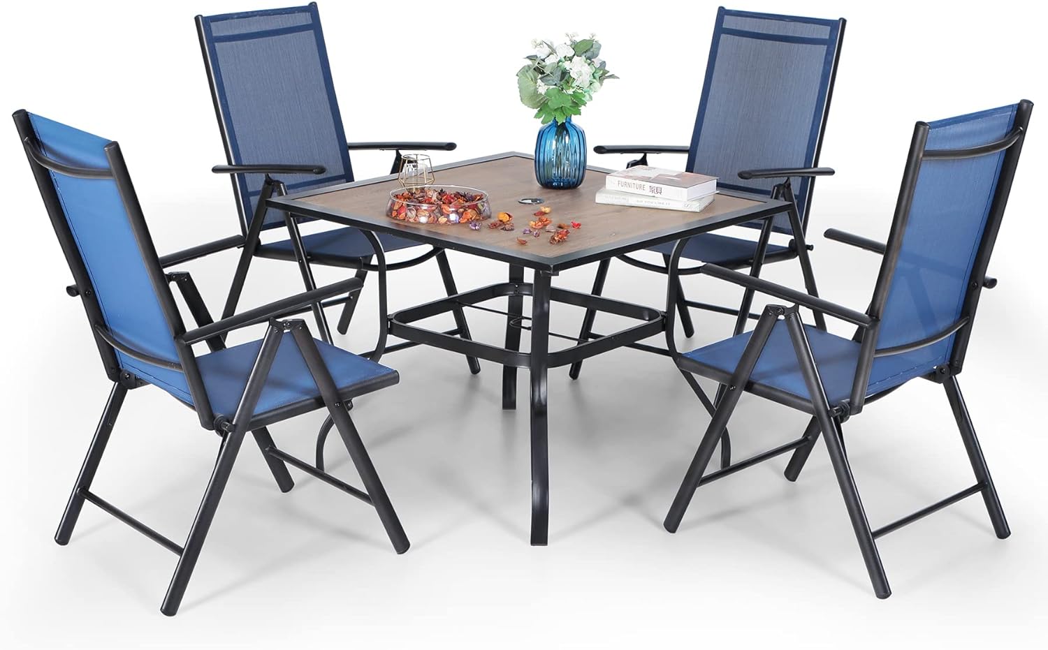 PHIVILLA Garden Table and Chairs Set 4, Outdoor Patio Garden Furniture Sets, Garden Dining Furniture Set with Adjustable Foldable Garden Chairs & Metal Steel Table for Garden,Yard and Deck, Blue   Import  Single ASIN  Import  Multiple ASIN ×Produ - Amazing Gadgets Outlet