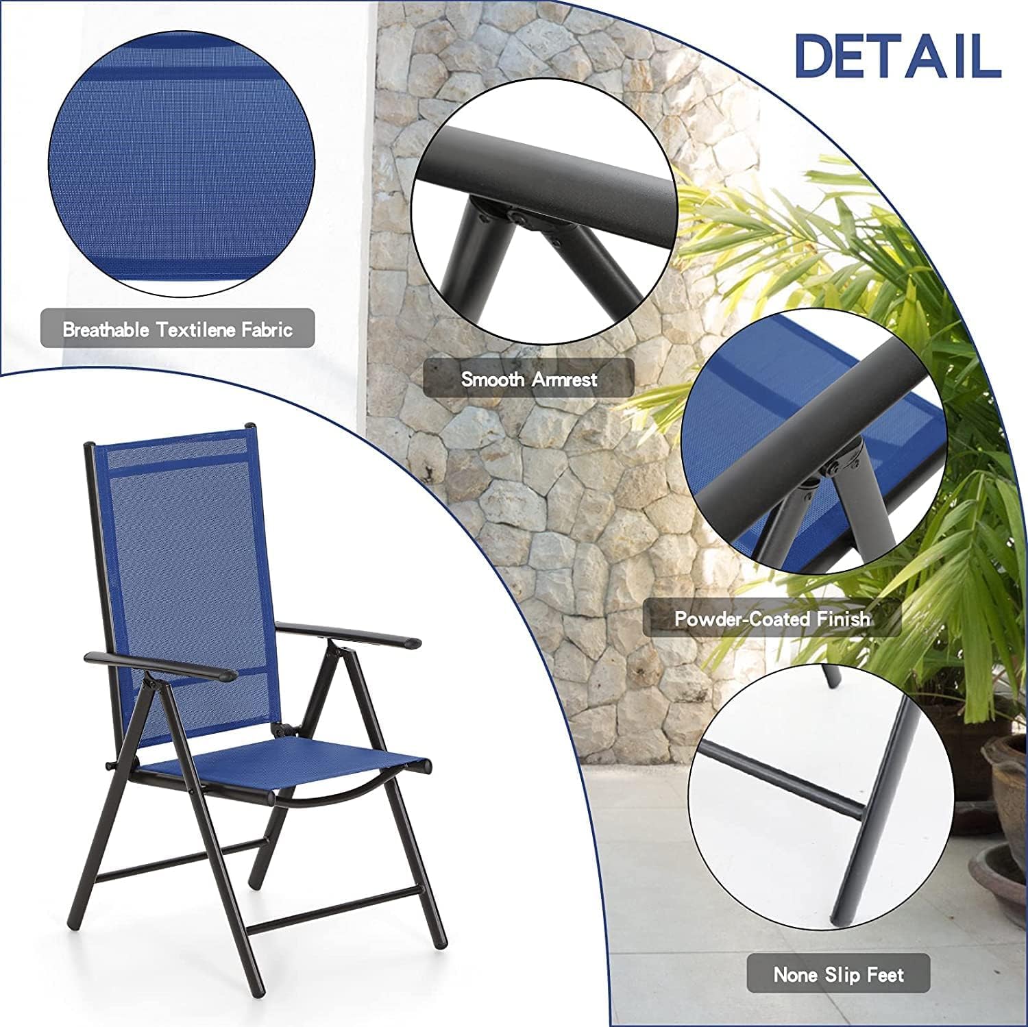 PHIVILLA Garden Table and Chairs Set 4, Outdoor Patio Garden Furniture Sets, Garden Dining Furniture Set with Adjustable Foldable Garden Chairs & Metal Steel Table for Garden,Yard and Deck, Blue   Import  Single ASIN  Import  Multiple ASIN ×Produ - Amazing Gadgets Outlet