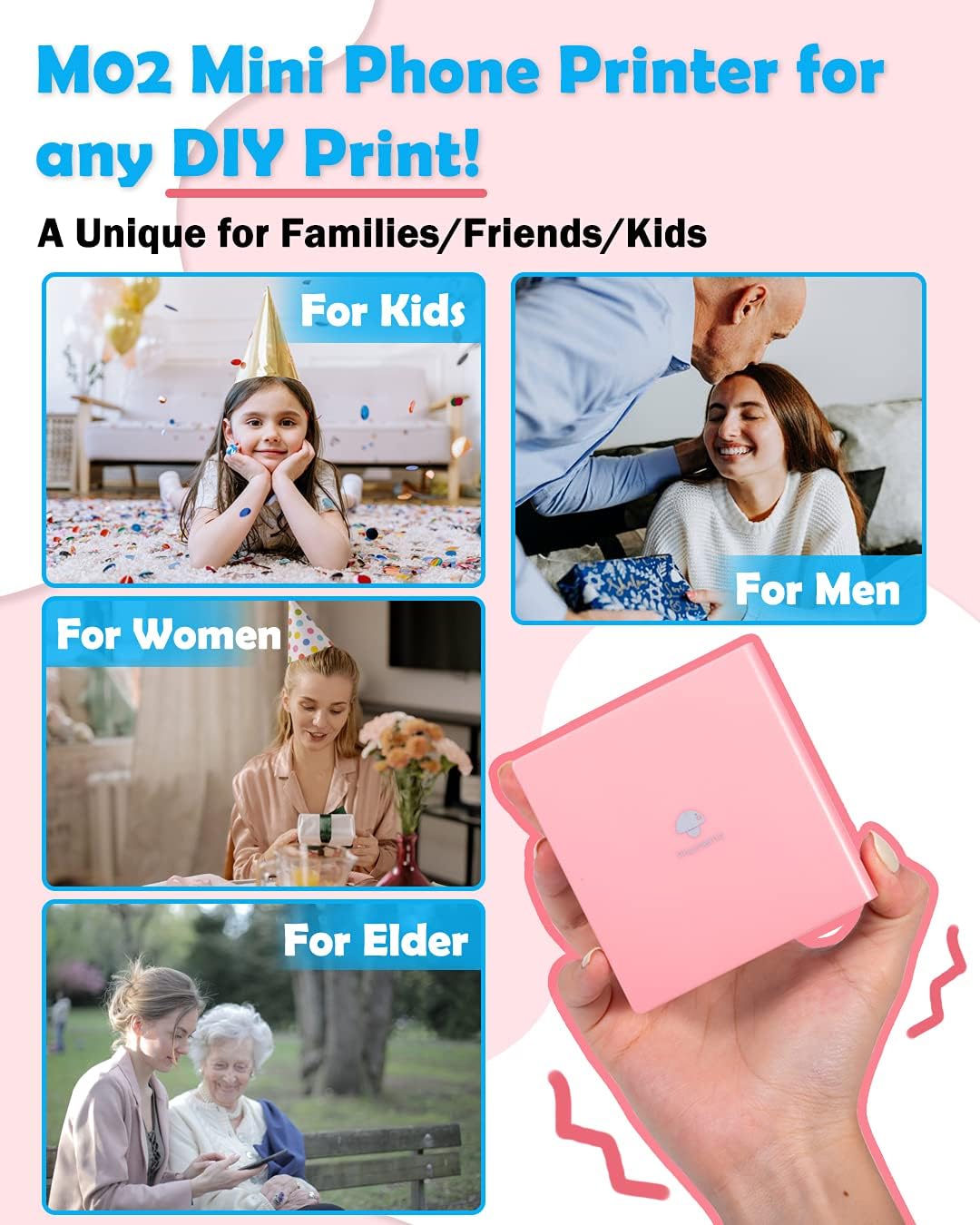 Phomemo M02 Printer - Mini Thermal Sticker Printer, Instant Photo Printer, Small Bluetooth Wireless Picture Printer, Portable Pocket Printer for Children, Compatible with Phone & Tablet, Pink - Amazing Gadgets Outlet