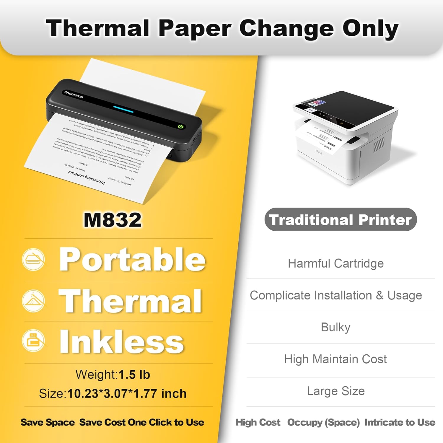 Phomemo M832 Thermal Printer, Inkless Portable Printer A4 Compatible with Android & iOS, Wireless Printer for Home, Photo, Invoice, Study, Bluetooth Monochrome Printer, Black - Amazing Gadgets Outlet