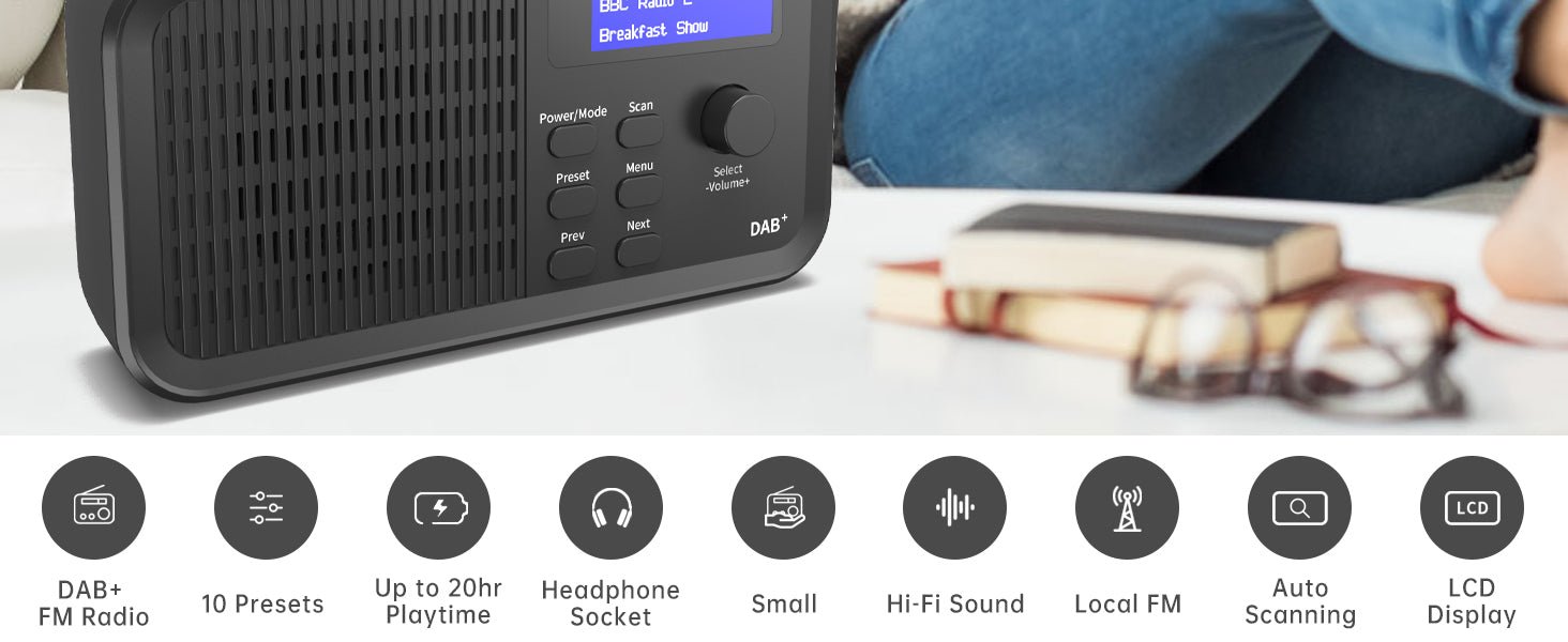 Pinci DAB/DAB+ Digital Radio & FM Radio, Portable Digital Radio with USB Rechargeable 20 Hours Playback,10 Preset Stations,Headphone Jack,LCD Display For living room, study, kitchen, garden, travel - Amazing Gadgets Outlet