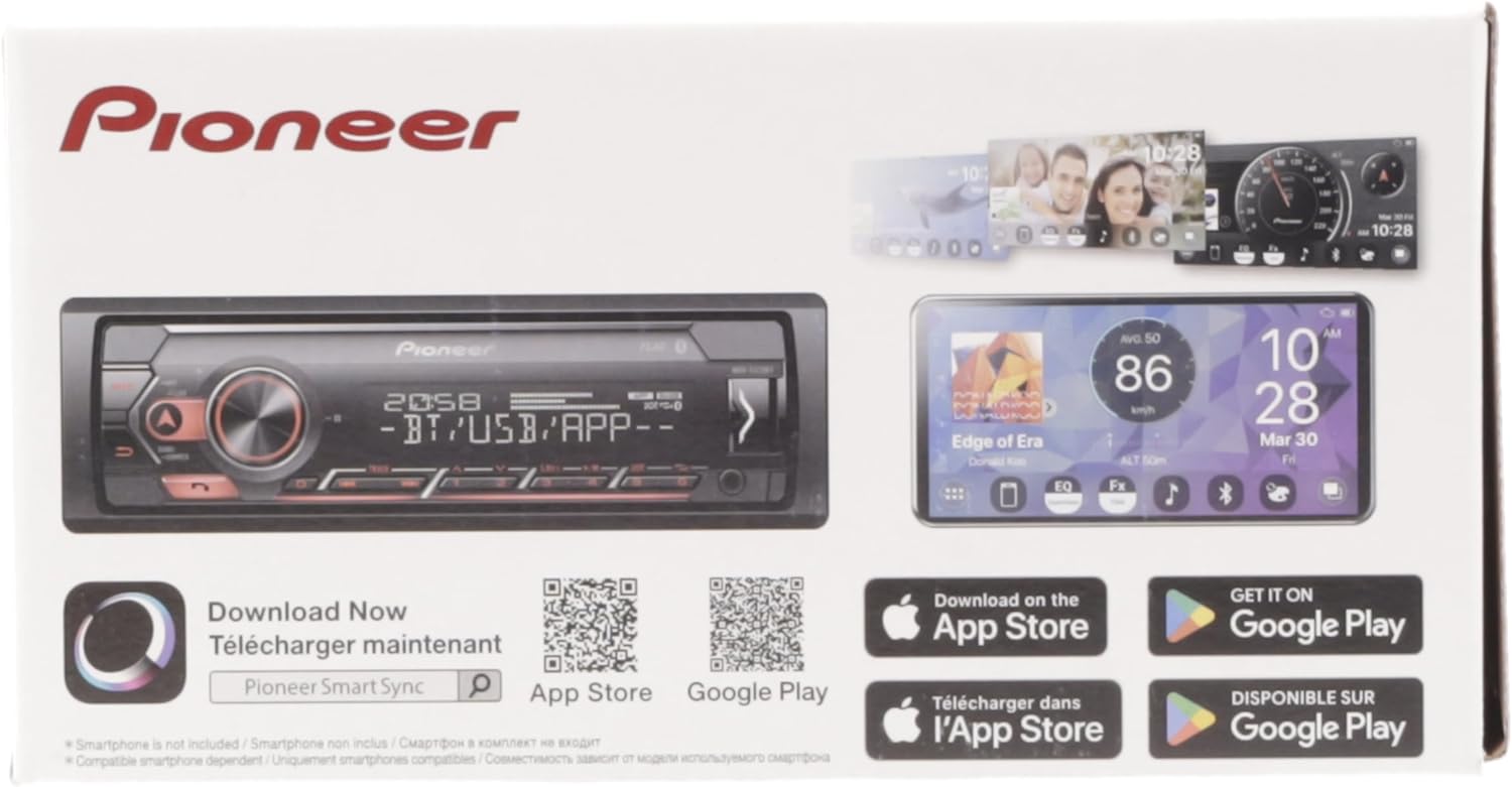 PIONEER 1 - DIN receiver with Bluetooth, Red/White illumination, USB/3.5mm Jack, Spotify, Pioneer Smart Sync App and compatible with Apple and Android devices, Red/Black, MVH - S420BT - Amazing Gadgets Outlet