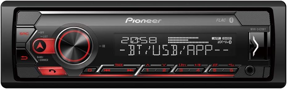 PIONEER 1 - DIN receiver with Bluetooth, Red/White illumination, USB/3.5mm Jack, Spotify, Pioneer Smart Sync App and compatible with Apple and Android devices, Red/Black, MVH - S420BT - Amazing Gadgets Outlet