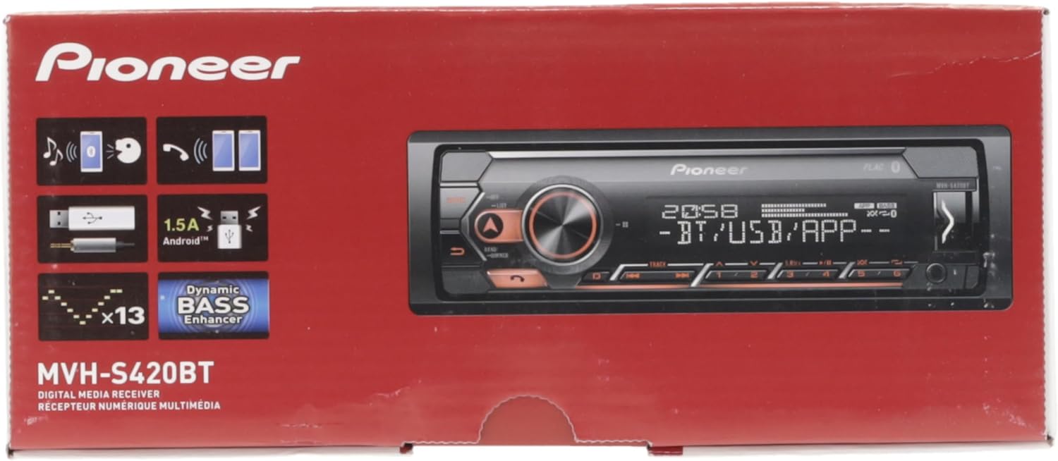 PIONEER 1 - DIN receiver with Bluetooth, Red/White illumination, USB/3.5mm Jack, Spotify, Pioneer Smart Sync App and compatible with Apple and Android devices, Red/Black, MVH - S420BT - Amazing Gadgets Outlet