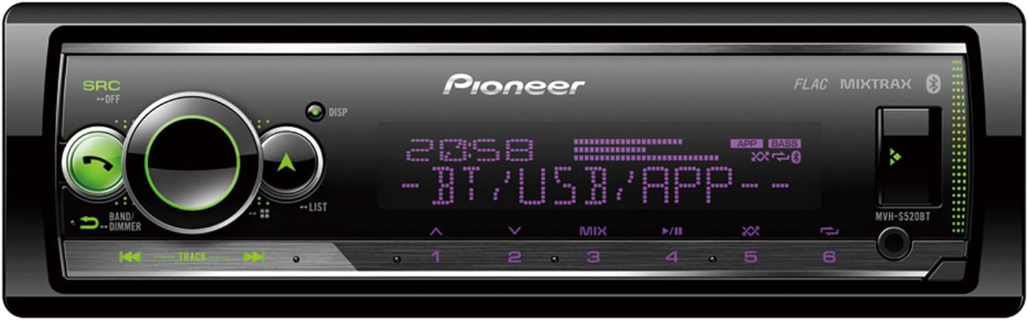 PIONEER 1 - DIN receiver with Bluetooth, Red/White illumination, USB/3.5mm Jack, Spotify, Pioneer Smart Sync App and compatible with Apple and Android devices, Red/Black, MVH - S420BT - Amazing Gadgets Outlet