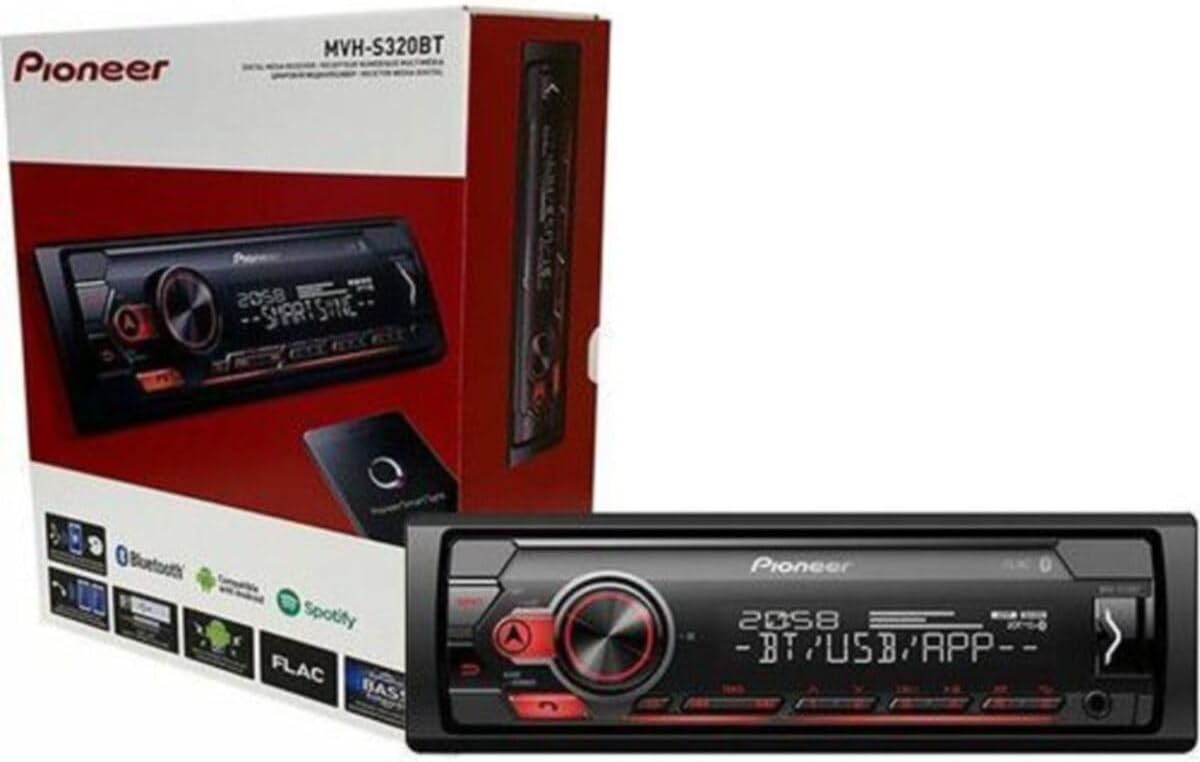 PIONEER 1 - DIN receiver with Bluetooth, Red/White illumination, USB/3.5mm Jack, Spotify, Pioneer Smart Sync App and compatible with Apple and Android devices, Red/Black, MVH - S420BT - Amazing Gadgets Outlet