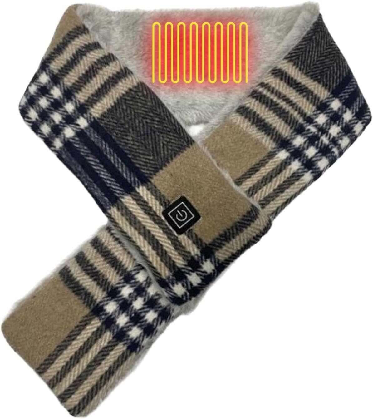 Plaid Heating Scarf with Power Bank Clearance USB Charging Heated Scarves for Men Women Rechargeable Electric Winter Neck Warmer with 3 Heating Levels Washable Smart Charging Thermal Neckerchief - Amazing Gadgets Outlet