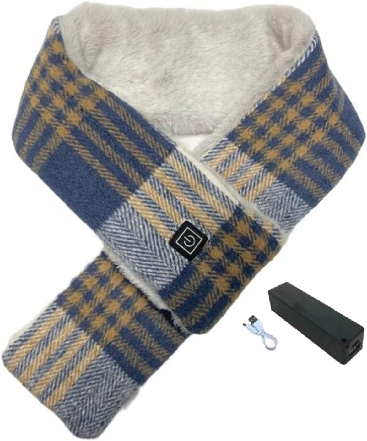 Plaid Heating Scarf with Power Bank Clearance USB Charging Heated Scarves for Men Women Rechargeable Electric Winter Neck Warmer with 3 Heating Levels Washable Smart Charging Thermal Neckerchief - Amazing Gadgets Outlet