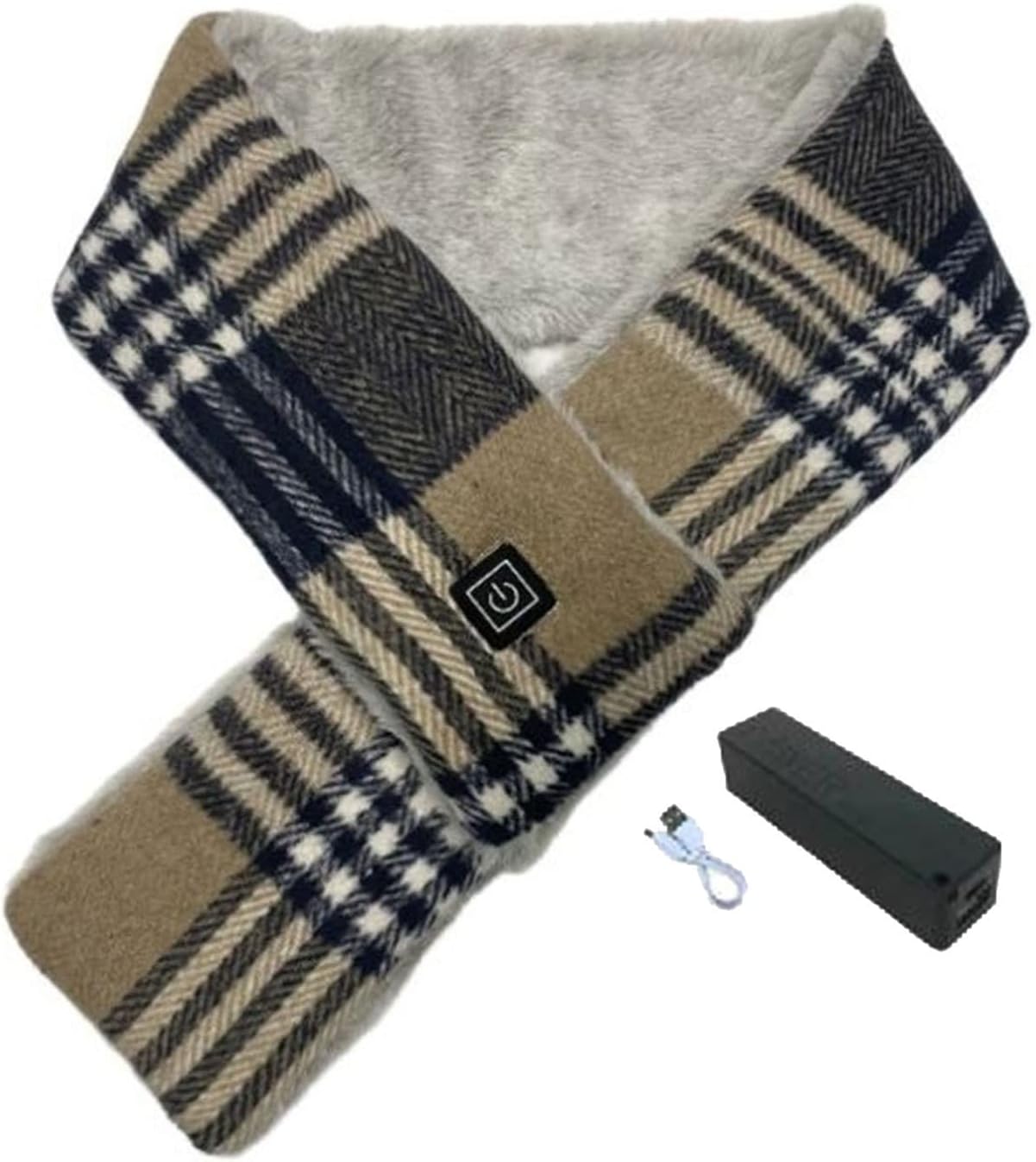 Plaid Heating Scarf with Power Bank Clearance USB Charging Heated Scarves for Men Women Rechargeable Electric Winter Neck Warmer with 3 Heating Levels Washable Smart Charging Thermal Neckerchief - Amazing Gadgets Outlet