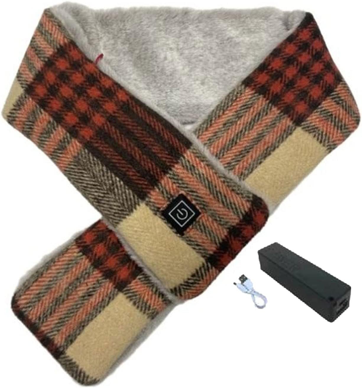 Plaid Heating Scarf with Power Bank Clearance USB Charging Heated Scarves for Men Women Rechargeable Electric Winter Neck Warmer with 3 Heating Levels Washable Smart Charging Thermal Neckerchief - Amazing Gadgets Outlet