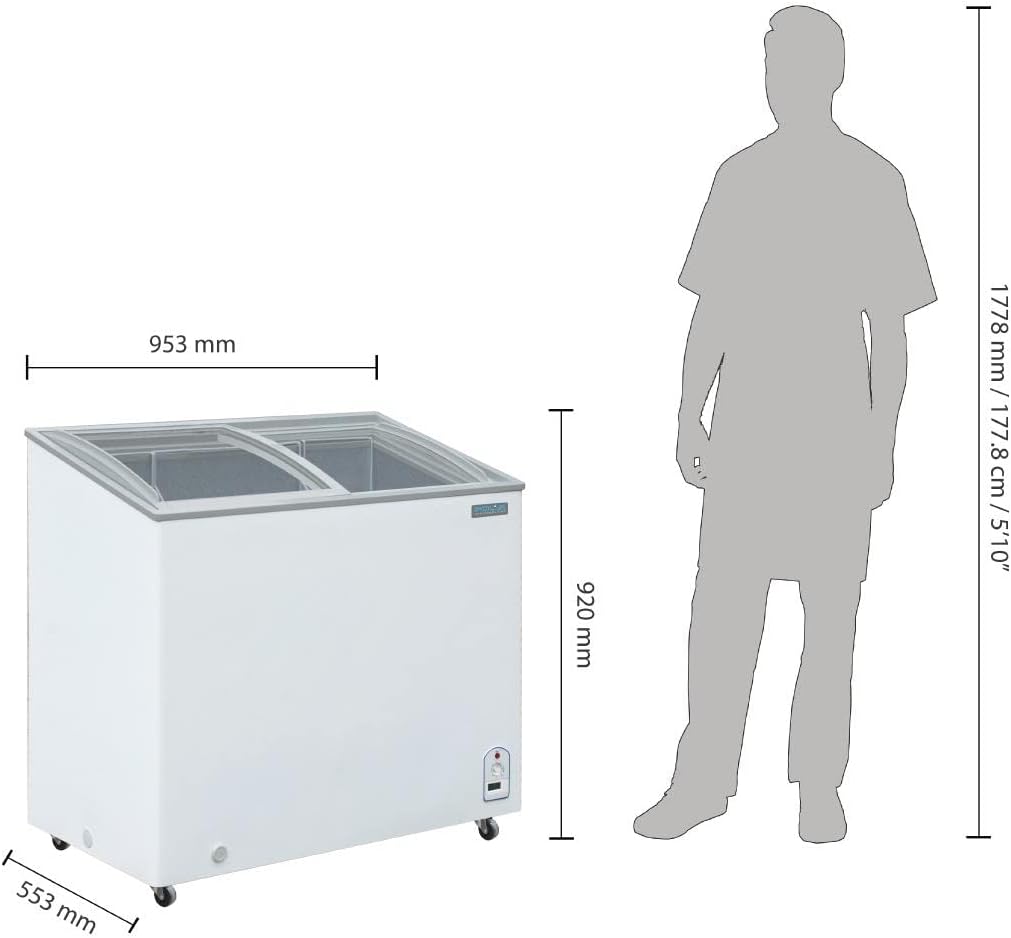 Polar Refrigeration G - Series 200W Display Chest Deep Freezer 200 Litre, White, - 24°C to - 18°C, 920(H)x953(W)x553(D)mm, 3 Storage Baskets Included, Sturdy Castors, Energy Rating C | GM498 - Amazing Gadgets Outlet