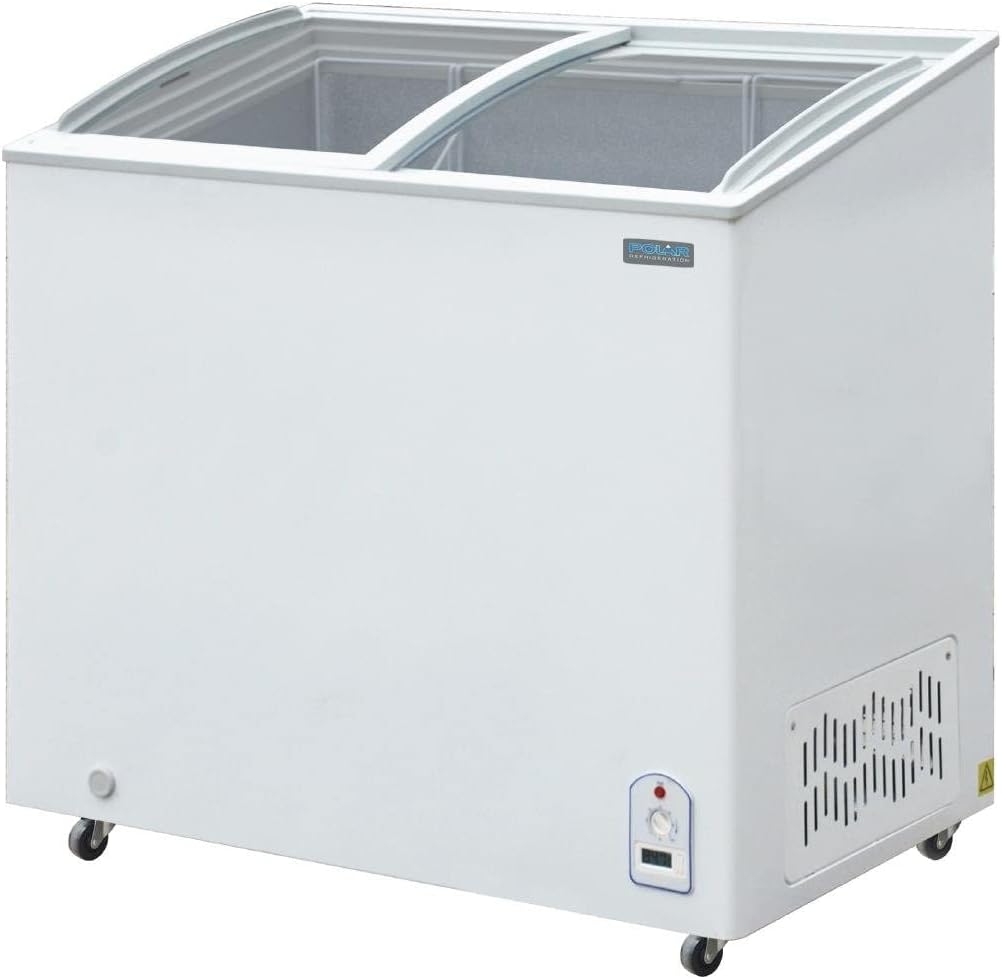 Polar Refrigeration G - Series 200W Display Chest Deep Freezer 200 Litre, White, - 24°C to - 18°C, 920(H)x953(W)x553(D)mm, 3 Storage Baskets Included, Sturdy Castors, Energy Rating C | GM498 - Amazing Gadgets Outlet