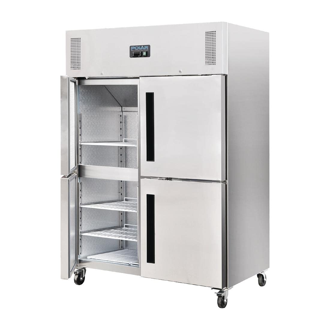 Polar Refrigeration G - Series 700W Upright Double Stable Door Gastro Freezer 1200 Litre, Stainless Steel, - 20°C to - 10°C, 2010(H)x1340(W)x800(D)mm, 6 Shelves, Energy Rating D, Lockable Castors | CW196 - Amazing Gadgets Outlet