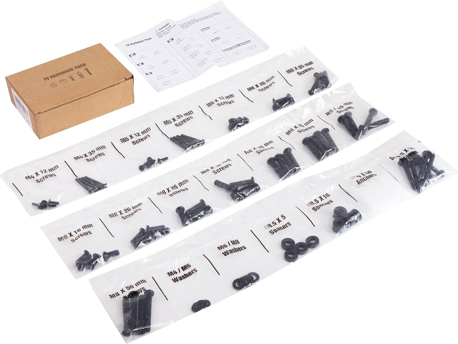 Polarduck Universal TV Mounting Hardware Kit: Fits All TVs Up to 80 inch - Includes M4 M5 M6 M8 Screws Washers & Spacers - Works with Any TV Wall Bracket Monitor & TV Stand | 88 PCS Pack Black - Amazing Gadgets Outlet